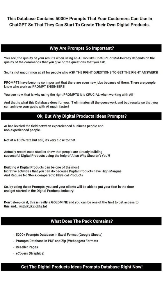5000+ Digital Products Ideas Prompts Database
